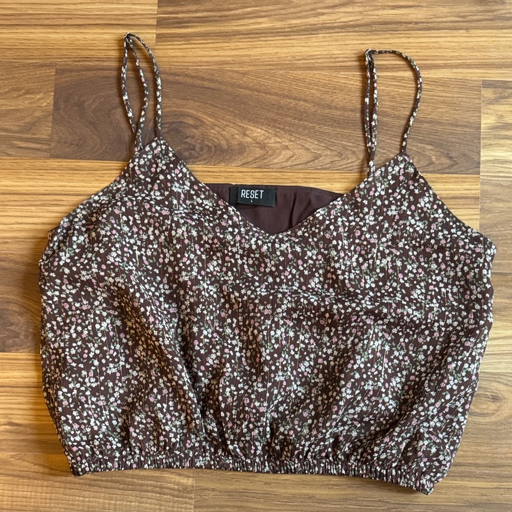 Floral Spaghetti Strap Top - Brown